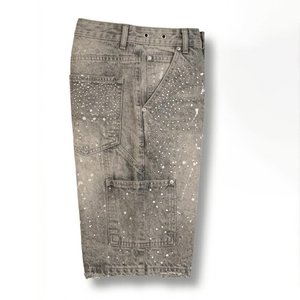 Shorts en jean personnalisés pour hommes, avec strass, style streetwear décontracté, en coton respirant, coupe slim, pour l'été – Vente en gros - Product Image 3