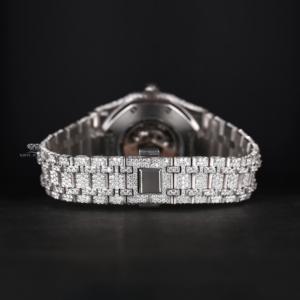 Reloj de Lujo con Diamantes Moissanite, Esfera Esqueletizada, Mecánico Automático, en Acero Inoxidable Blanco, Estilo Hip Hop - Product Image 5