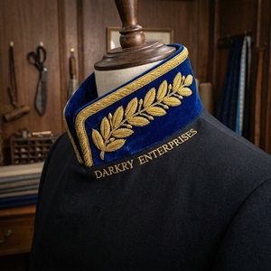 Custom Hand Gold Bullion Embroidery Large <b>Wheat</b> and Knot Motif Navy Blue Garment Bespoke Manufacturing Service - Product Image 2