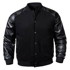 Chaqueta de béisbol estilo universitario para hombre, mezcla de algodón, con mangas de piel sintética, estilo bomber clásico, informal y deportiva - Product Image 3