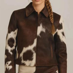 Nueva Chaqueta de Cuero Safari para Mujer, de Piel Vacuna Natural, Transpirable, Resistente al Viento e Impermeable, con Detalles de Lona, Algodón y Nailon, con Estampado de Vaca - Product Image 2