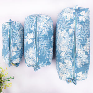 Sac de maquillage de luxe matelassé en coton, motif floral estival, portable, pour voyage, rangement cosmétique, avec fermeture éclair écologique, grande capacité - Product Image 4