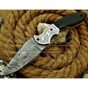 Cuchillo plegable de Damasco hecho a mano con funda de cuero - Product Image 3