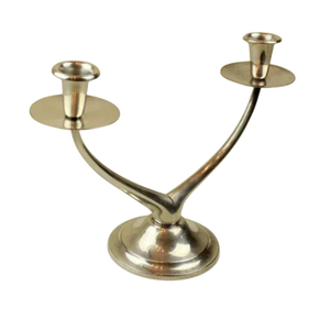 Luxury Mid-Century Modern 2-Arm <b>Silver</b> Candelabra Biomorphic Polished Metal <b>Candlestick</b> Holder For Wedding Tabletop Centerpieces - Product Image 1