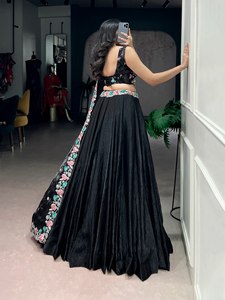 Traditional LooKBlack Fendy Party Wear Lehenga With Thread Embroidery Work Blouse - Product Image 5