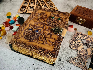 Owl <b>Leather</b> Hardcover Journal with Lock Book of Shadow Vintage Antique Paper Handmade <b>Leather</b> Embossed <b>Diary</b> - Product Image 2