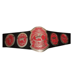 Ceinture de champion de lutte Southern Tag Team, design rouge et argenté, sangle noire, ceintures de titre de collection haut de gamme - Product Image 1