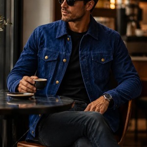 Chaqueta Premium Vintage Azul Marino de Lona con Cremallera Estilo Western para Hombre, Venta al por Mayor, Cortavientos, Transpirable, Servicio OEM - Product Image 5