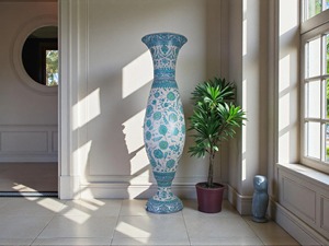 Vase de sol en porcelaine traditionnelle, motif floral bleu et blanc, 24 pouces, émaillé, exquis, durable, décoration d'intérieur - Product Image 4