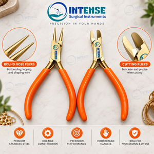 Juego de 2 Pinzas Profesionales para Joyería, Pinzas de Punta Redonda, Pinzas para Cortar Alambre, Acabado Dorado, Mango Naranja, Herramientas para Hacer Joyería - Product Image 3