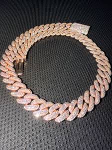 925 silver Rose Gold Plated <b>Iced</b> <b>Out</b> Cuban Link <b>Chain</b> Necklace Moissanite Heavy Choker Jewelry for Wedding Party Gift - Product Image 1