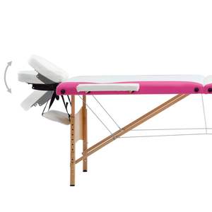 Table de massage pliable 3 zones blanche et rose, construction en bois - Product Image 5