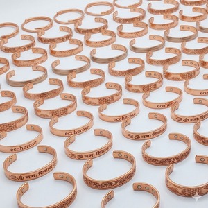 Wholesale Bela Artisan Women's 99% Pure Copper Gold Plated Open Cuff <b>Bracelet</b> Adjustable Wrap <b>Bangle</b> Geometric Floral Pattern - Product Image 5