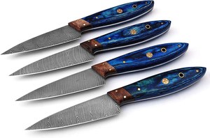 Ensemble de 4 couteaux à steak professionnels en acier Damas forgé à la main, manches en bois Pakka, ambidextres, revêtement droit - Product Image 4