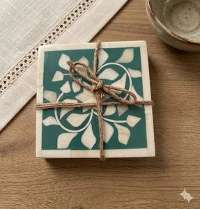 Sous-verre carré en bois incrusté de os, tapis décoratif pour boissons, pour table basse et fêtes - Product Image 5