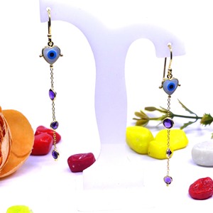 Gold Plated 925 <b>Silver</b> <b>Drop</b> <b>Earrings</b> With Amethyst Heart Evil Eye Bohemia Style Women's Everyday Wear Jewelry - Product Image 6
