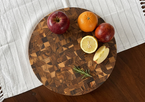 Tabla de Cortar Redonda de Madera de Teca con Veta de Madera - Tabla de Cortar Multifuncional con Asa Interior, Apta para Lavavajillas, para Preparación en la Cocina - Product Image 5