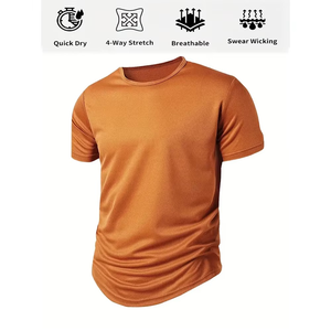 Camiseta Deportiva para Hombre, Ajustada, Elástica, de Manga Corta, Cuello Redondo, de Malla de Poliéster, para Entrenamiento, Precio Bajo, Venta al Por Mayor - Product Image 3