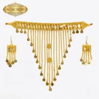 Nuevo Conjunto de Joyería de Latón de Diseño Clásico y Alta Calidad con Aretes y Cadena de Eslabones Chapada en Oro para Mujer