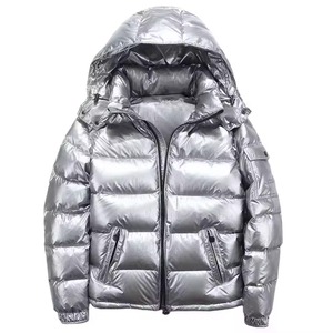 Men's <b>Silver</b> Thin Stand Bubble <b>Jacket</b> Casual Zipper Front Solid Color Waterproof Eco-Friendly Breathable Filled Winter Wear - Product Image 1