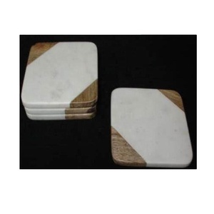 Brown Wood Conner <b>Marble</b> & Wood Coaster <b>Set</b> of 4 Coaster for <b>Coffee</b> Drink Tea Dinig <b>Table</b> Modern Decoration Coaster for Home - Product Image 1