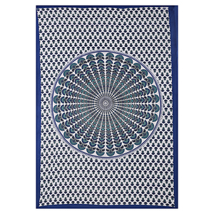 Peacock Mandala Floral Print Cotton Double Bedsheet with 2 <b>Pillow</b> Covers Multi Handmade For Living Room By Indian Consigners - Product Image 3