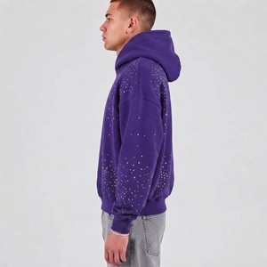 Sudadera con Capucha Exclusiva para Hombre, Talla Grande, Color Morado, con Bolsillos con Tachuelas, Estilo Urbano, Fabricación Personalizada OEM ODM - Product Image 3