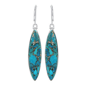 Pendientes Colgantes Gourik Vintage con Bisel y Turquesa Natural Cobre Corte Marquesa, Plata de Ley 925, Joyería para Mujer - Product Image 3