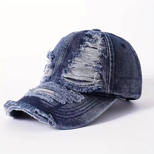 Casquette de baseball unisexe en jean vieilli déchiré, style décontracté, bleu uni, pour l'été - Product Image 4
