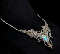 Collier Pendentif Macramé Bohème avec Pierre Naturelle Labradorite Ovale, Cordon Ciré Gris et Accents en Cuivre, Réglable, Vente en Gros