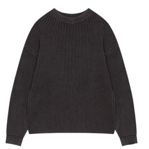 Heavy Washed Ribbed Knit Crew <b>Brown</b> Premium Ribbed Crewneck Sweater for Men Fashionable <b>Brown</b> Ribbed Long Sleeve Crewneck - Product Image 1