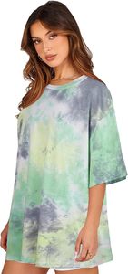 Women's <b>Tie</b> <b>Dye</b> O-Neck Short Sleeve Loose Fit Cotton Casual T-<b>Shirt</b> Spring Summer Breathable Knitted Top - Product Image 3