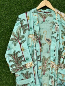 Safari Style Floral Print V-neck Kimono Loose Three Quarter Sleeve One Size Eco-Friendly Ankle-Length Vacation Beach <b>Dress</b> - Product Image 1