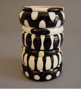 Resin <b>Bangle</b> Set Black White Geometric Pattern Classic Style Unisex <b>Bracelets</b> - Product Image 3