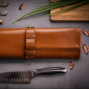 Sac à couteaux de chef en cuir véritable écologique de haute qualité, design classique, grande capacité, pochette de rangement multi-compartiments - Product Image 1