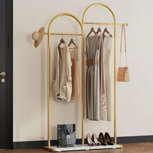 Modern Gold Metal Clothing <b>Rack</b> with Marble Base 38.4x13.7x76.7 Inches Single Tier Standing Coat Organizer for Wardrobe - Product Image 1