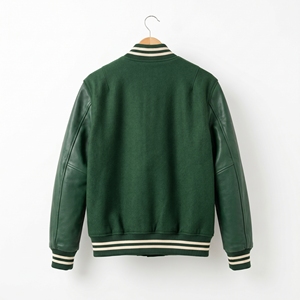 Chaqueta Varsity Verde para Hombre Dumela, Estilo Preppy, Insignia Bordada, Cierre de Botones Frontales, Ropa de Abrigo de Invierno, Resistente al Viento, 100% Poliéster - Product Image 2