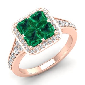 Bague REYES personnalisée en or massif 14 carats avec émeraude taille princesse de 1,56 carat et moissanite, prix direct usine, bijoux fins - Product Image 1
