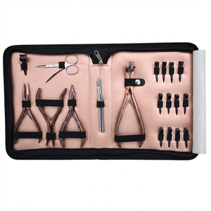 Kit professionnel d'extension capillaire : Pince à micro-anneaux, Pince de retrait, Applicateur de bandes adhésives, Anneau de séparation, Outil à boucle et crochet, Ciseaux, Pinces - Product Image 1