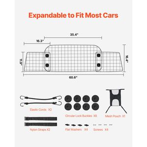 Barrière de voiture robuste pour chien, réglable de 35,4 à 60,6 pouces, séparateur de voiture en treillis métallique, ajustement universel pour installation sur siège avant, convient aussi aux chats - Product Image 2