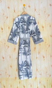 Bata Kimono de Algodón 100% Tejido con Estampado de Dibujos Animados para Mujer, Camisón de Verano Hecho a Mano, Cuello en V, Cintura Elástica, Largo Completo, Suave - Product Image 3