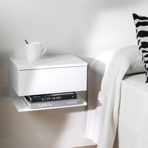 Mesita de Noche Flotante Blanca para Montar en la Pared, Gabinete Minimalista para Dormitorio - Product Image 1
