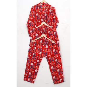 ชุดนอนผ้าฝ้ายพิมพ์ลายดอกไม้ ระบายอากาศได้ดี สไตล์ลำลองสำหรับฤดูใบไม้ร่วง ชุดเซ็ต 2 ชิ้น เอวยางยืด สำหรับผู้หญิง มีทุกขนาด - Product Image 5