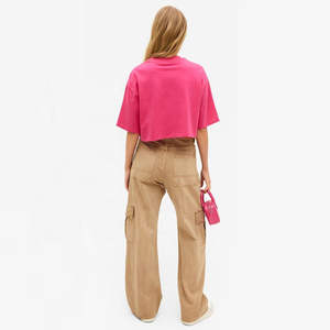 Camiseta Corta Ajustada de Mujer con Rayas, Estilo Moderno y Elegante, Informal, Ecológica, a Cuadros, para Verano - Product Image 4