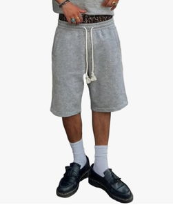 Men s Gray Solid Color Drawstring Bermuda Shorts Casual Knitted Mid Waist Comfortable Fit Style - Product Image 2
