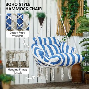 Blue White Stripe Macrame <b>Swing</b> Chair Indoor <b>Bedroom</b> Hammock - Product Image 3