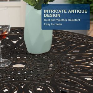 Tavolo da Esterno Portatile Convertibile Regolabile in Altezza 90*90*75cm con Piano Rotondo in Alluminio Pressofuso Finitura Bronzo per Cortile, Parco, Sala - Product Image 3