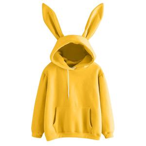 เสื้อสเวตเตอร์มีฮู้ดสีชมพูสำหรับผู้หญิง มีกระเป๋าหูกระต่าย สวมใส่สบายๆ ในฤดูใบไม้ผลิ แขนยาวถัก สีพื้น ระบายอากาศได้ดี - Product Image 3