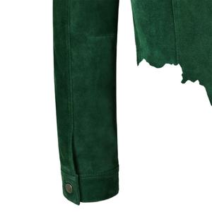 OEM Custom Men's Trucker Suede Leather <b>Jacket</b> Custom Embroidered Trucker Style Suede Leather <b>Jacket</b> Green Wholesale Supplier - Product Image 4