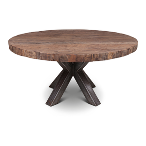 Table à manger ronde en bois, style rustique moderne, plateau en bois massif, design à base en X, meuble de maison stable - Product Image 1